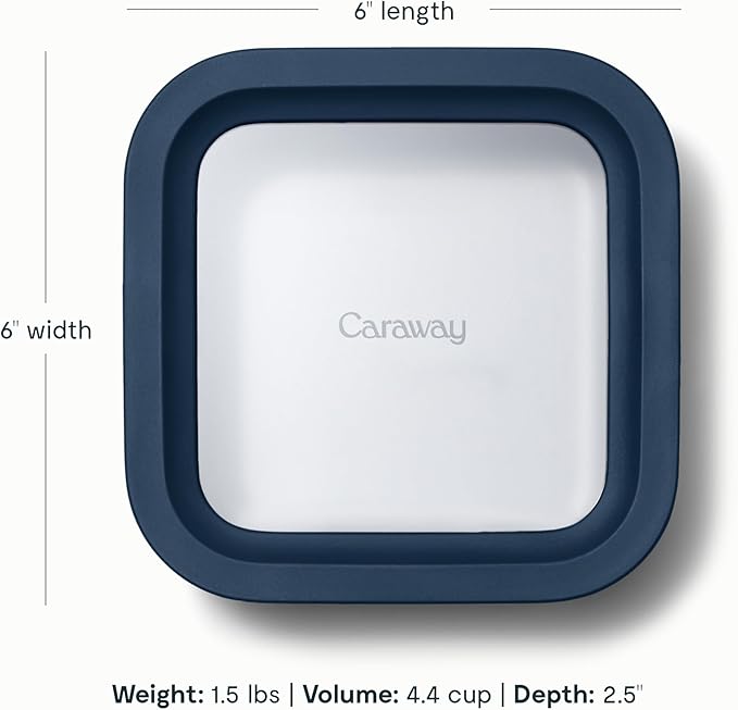Caraway Glass Food Storage - 4.4 Cup Glass Container - Ceramic Coated Food Container - Non Toxic, Non Stick Lunch Box Container with Glass Lids - Dishwasher, Oven, & Microwave Safe - Navy
