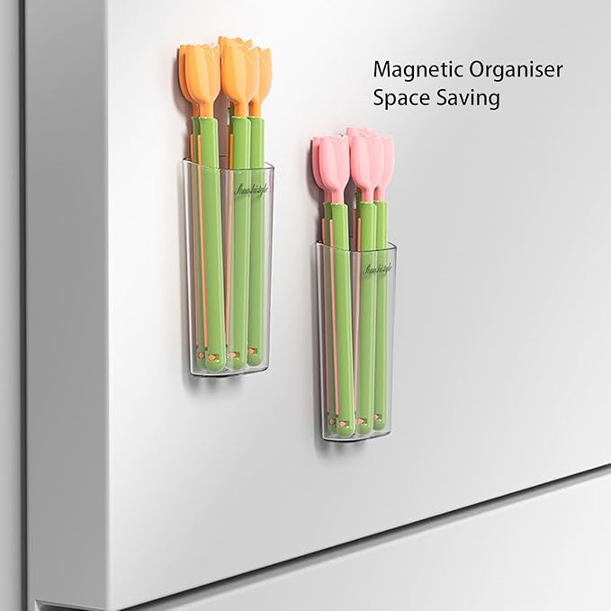 15Pcs Food Sealing Clip,Creative Beautiful Tulip Flower Floral Shape Sealing Clip with Magnetic Storage Box for Refrigerator, Food Clips Chip Clips