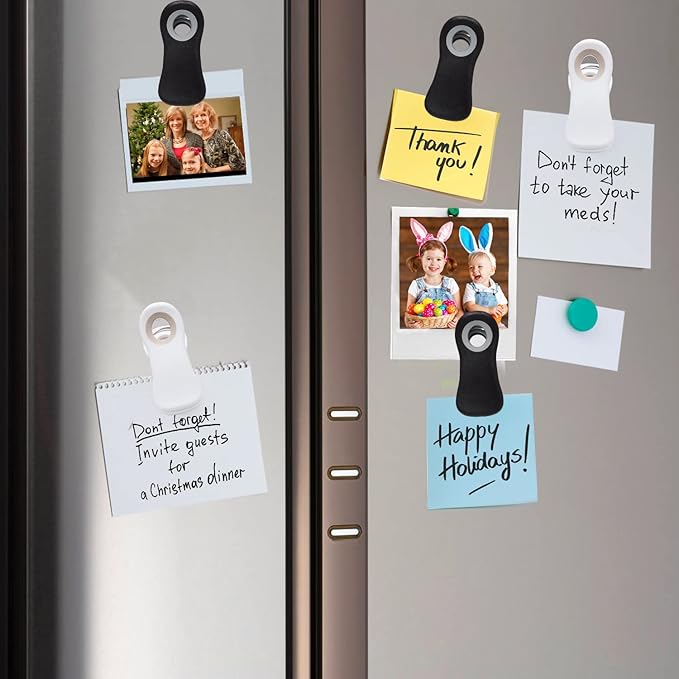 All Purpose Magnetic Clips - Chip & Bag Clips, Refrigerator Magnets for Bread, Snack & Food Bags (Pack of 10, Black & White Colors)