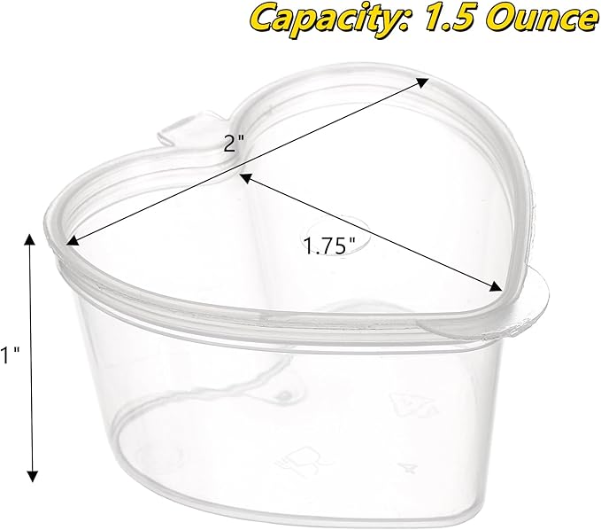 Frcctre 200 Pack 1.5 oz Disposable Plastic Portion Cups with Lids, Heart Shaped Plastic Jello Shot Cup Souffle Cups Leak Proof Condiment Containers for Sauces, Samples, Jello Shot, Slime, Craft