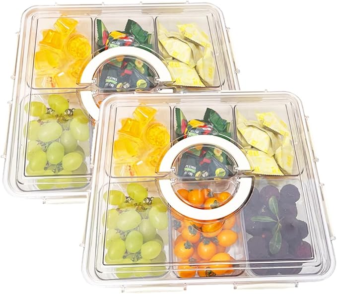 JOSUCLEN 2 Pack Snackle Box Charcuterie Container Extra Large, Airtight Fruit Storage Containers for Fridge with Lids & Handle, BPA-Free Food Storage Container, Veggie Tray with Lid for Fridge