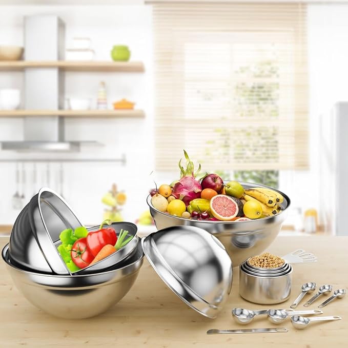 5-Speed Electric Hand Mixer, 4 Large Mixing Bowls Set, Handheld Mixers with Whisks Beater, Stainless Steel Metal Nesting Bowl Measuring Cups Spoons Kitchen Cake Blender for Baking Supplies