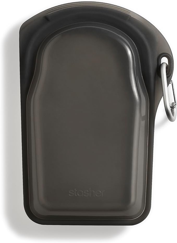 Stasher Premium Silicone Reusable Food Storage Go Bag, Black, Microwave, Dishwasher, Oven and Freezer Safe, BPA Free, Leak-free, Eco-friendly, 18 Oz