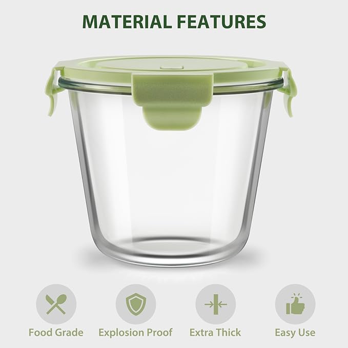 12 PCS Glass Meal Prep Containers with Lids, Airtight 3 Cup Glass Storage Containers Set, Heat-Resistant BPA-Free Glass Containers for Soup Leftover, Microwave, Dishwasher, and Freezer Safe (6 Packs)