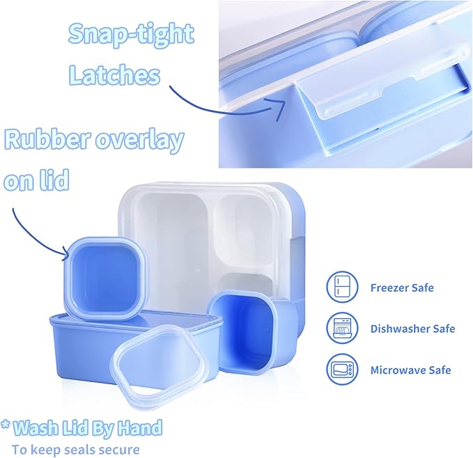 Genteen Bento Box for Kids, Kids Lunch Box with 3 Removable Compartments, Toddler Baby Lunch Box for Daycare, School, Leak-proof Lunch Snack Portion Container, Ideal Portion Size for Ages 3 to 7- Blue
