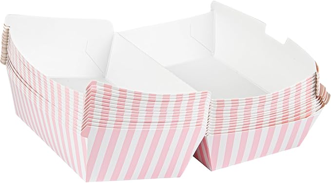 Restaurantware Bio Tek 6.7 x 3.5 x 3.5 Inch Clamshell Food Containers 100 Disposable Sandwich Containers - Hinged Lid Tab-Lock Closure Pink And White Paper Hot Dog Containers Greaseproof