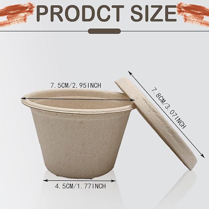 Goiio 200 Pcs 4 Oz Bagasse Fiber Condiment Cups with Lids, Compostable Portion Cups, Disposable Souffle, for Snack Dressing Food Storage