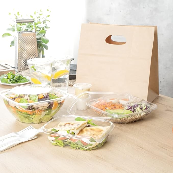 Restaurantware Thermo Tek 24 Ounce Deli Food Containers 100 Anti-Fog Hinged Lid Containers - Freezable Rectangle Clear Plastic To Go Food Containers Disposable