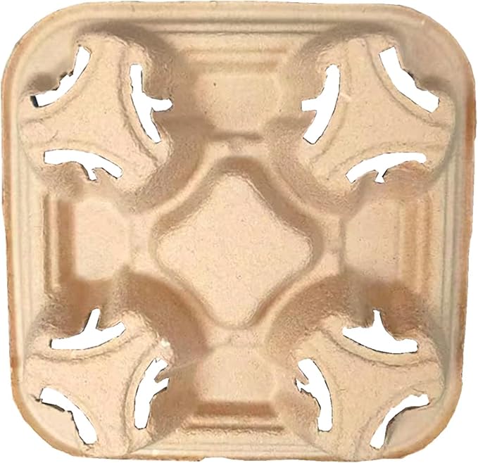 Disposable 4 Cup Drink Carrier Trays, Biodegradable Pulp Fiber Coffee Carry Tray, Compostable No Spill Drink Cup Holder for Hot Cold Beverages, Car, Food Delivery, Restaurants and Cafes Shop (36 Pack)