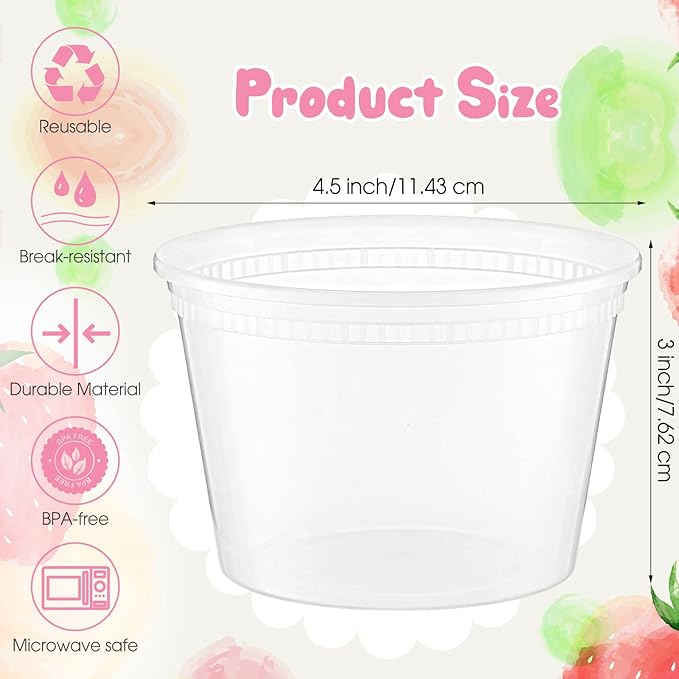 100 Sets Deli Containers with Lids 16 oz Leakproof Disposable Soup Containers plastic Food Storage box with Airtight Lids Round Clear Takeout bowl, Microwave Dishwasher Freezer Safe