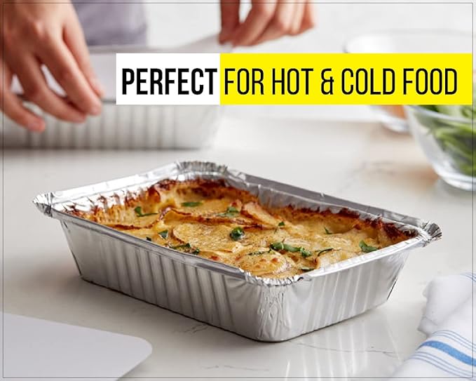Large Disposable Aluminium Foil Trays Containers with Paper Lids 25x25x4 cm, Takeaway Containers Good for Baking Roasting Broiling Cooking Food Storage (20 Trays and Lids)