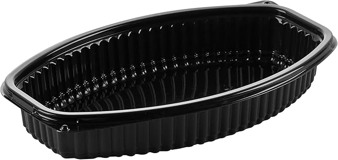 RW Base 21 Ounce Meal Prep Containers, 50 Microwavable To Go Containers With Lids - Disposable, Freezable, Black Plastic Oval Food Containers, Pack Hot And Cold Food, For Takeaway - Restaurantware