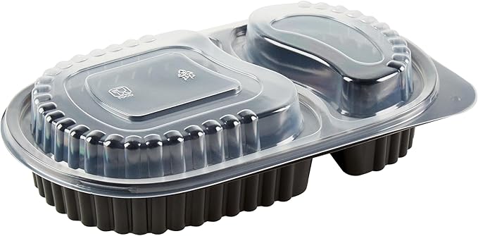 Restaurantware RW Base 20 Ounce Meal Prep Containers, 100 Microwavable To Go Containers With Lids - Disposable, Freezable, Black Plastic Oval Food Containers, Pack Hot And Cold Food, For Takeaway