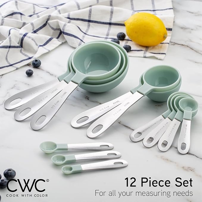 COOK WITH COLOR Mixing Bowl and Measuring Cups Bundle- 4 Deep Prep Bowls with Lids and 12 Piece Measuring Cups and Spoons Set