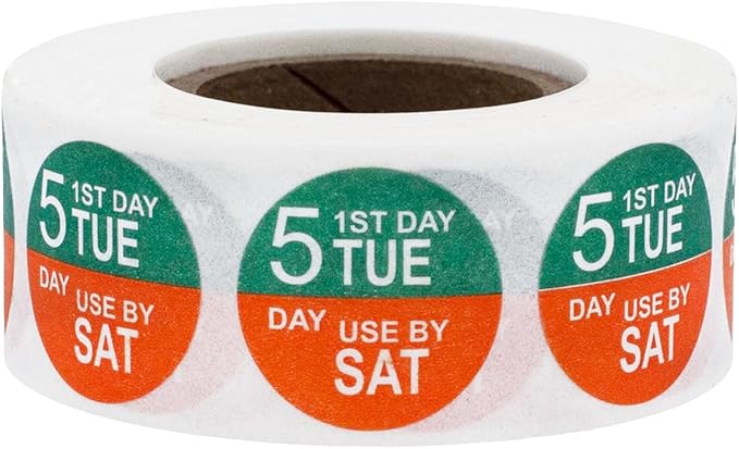 Dissolvable Tuesday Through Saturday 5 Day Food Rotation Labels Use by 3/4 Inch 500 Adhesive Stickers