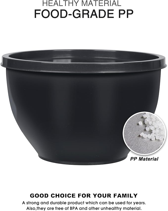 5-Piece Plastic Mixing Bowls with Lids Set for Kitchen, Nesting Bowls for Mixing, Baking, Prepping, Cooking and Serving Food, Grey Mixing Bowls Dishwasher, Microwave Safe