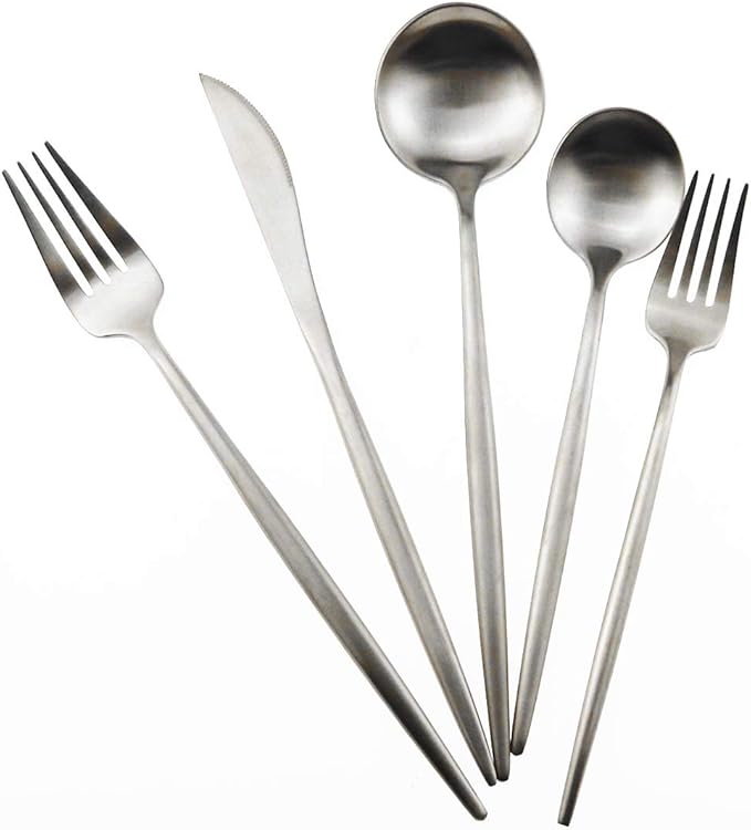20-Piece 18/10 Stainless Steel Flatware Silverware, Luxury Dinnerware Set Travel Cutlery Tableware Include Knife Fork Spoon Service for 4,Healthy & Eco-Friendly Dishwasher Safe (Silver Matte)