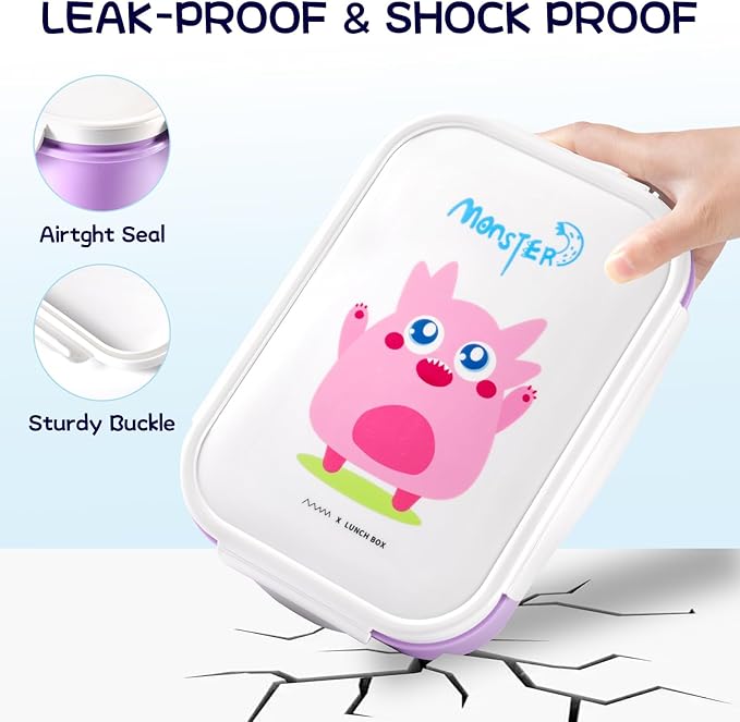 MISS BIG Bento Box for Kids, Leakproof Lunch Box, No BPAs & Chemical Dyes, M/W, D/W & Fridge Safe (1150ml Purple)