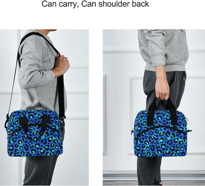 MNSRUU Insulated Lunch Bag - Blue Green Leopard Lunch Box Cooler Bag with Adjustable Shoulder Strap for Work School