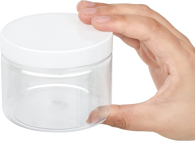 Healthy Packers 8oz Plastic Jars With Lids, Labels and White Marker - 24-Pack Small Plastic Containers with White Lids. Great for Slime, Lotion, Crafts, Travel General Storage