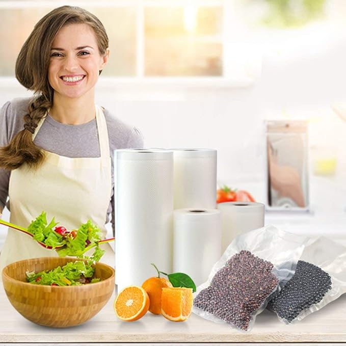 Vacuum Sealer Machine Bags Rolls (6 Rolls), 11 Inch X 16 Feet Fit Inside Machine Heavy Duty Embossed Food Storage Saver Bags Rolls Compatible with Sous Vide and FoodSaver (Total 100 Feet)