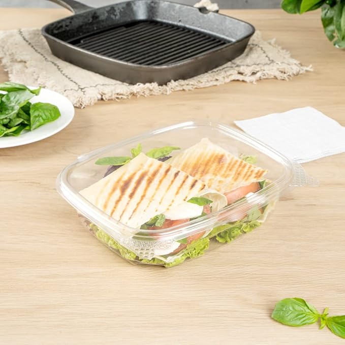 Restaurantware Thermo Tek 24 Ounce Deli Food Containers 100 Anti-Fog Hinged Lid Containers - Freezable Rectangle Clear Plastic To Go Food Containers Disposable