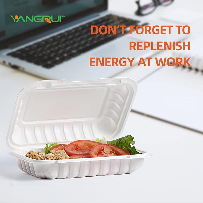 YANGRUI To Go Containers, Reusable 150 Pack 9 x 6 Inch 28 OZ Plastic Hinged Food Boxes Microwave Freezer Safe BPA Free MFPP Clamshell Take Out Container
