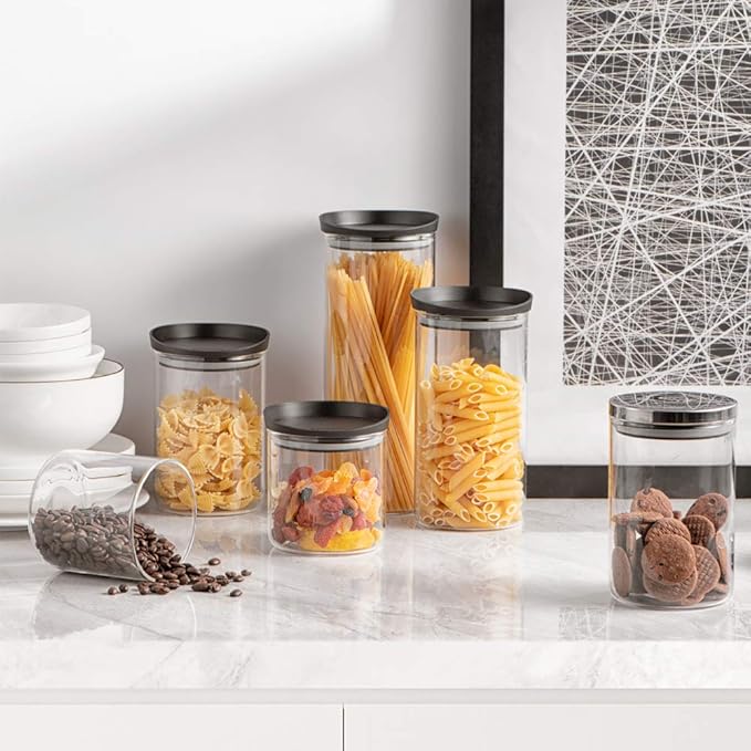 SIXAQUAE Glass Food Storage Containers Jar Stainless Steel Lids Airtight Canister Organization Sets Stackable…