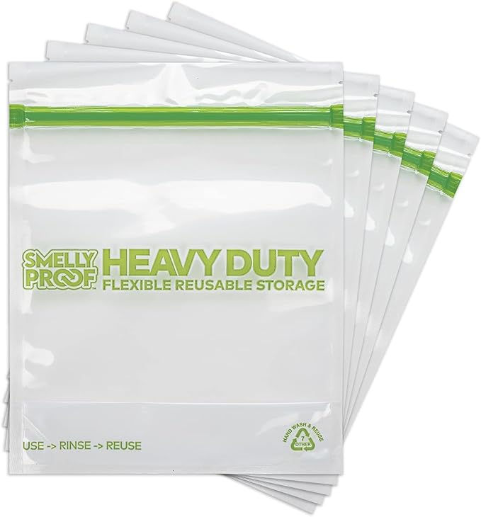 Smelly Proof BULK VALUE, 50-Pack HEAVY DUTY 5-mil Reusable Bags, Ziplock Stand-Up, Expandable, Dishwasher-Safe, Triple Zip, Odor-Proof, Durable Poly Nylon (Non-Silicone) US-Made 8.5" x 10" Quart 50pk