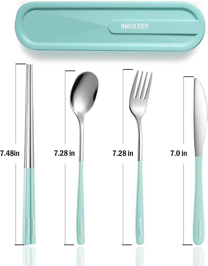 Travel cutlery set, 18/8 stainless steel cutlery, Reusable utensils set with case, Portable Silverware Lunch Box for Camping and Office