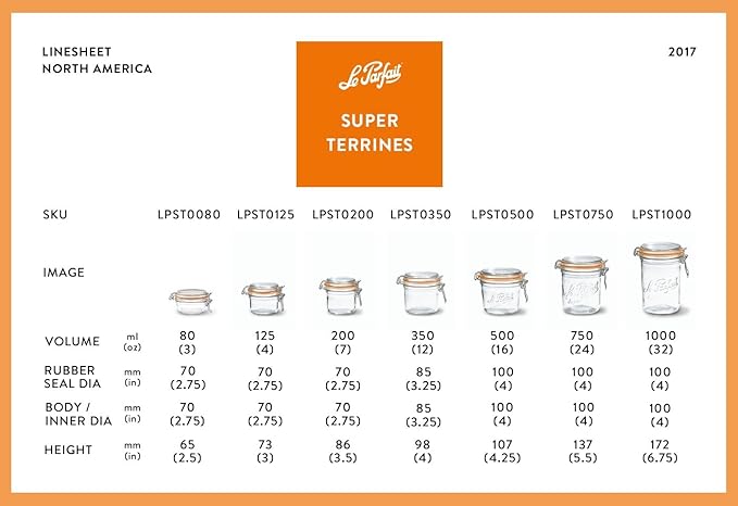 Le Parfait Super Terrine - 500ml French Glass Canning Jar w/Straight Body, Airtight Rubber Seal & Glass Lid, 16oz/Pint (Single Jar) Stainless Wire