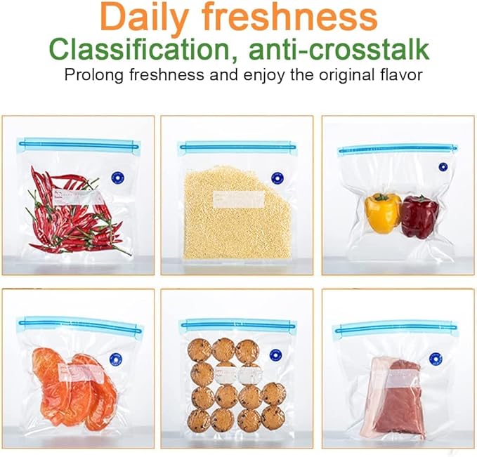 Sous Vide Bags-30pcs Reusable Vacuum Food Storage Bags, with 3 Sizes Vacuum Food Bags,1 Hand Pump,3 Sealing Clips for Food Storage and Sous Vide Cooking