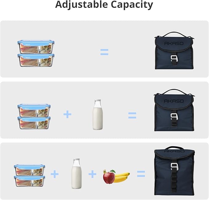 AKASO Insulated Cooler Lunch Bag Packable Lunch Box 12 Can Cooler Bag with Adjustable Shoulder Strap for Office Picnic, Blue