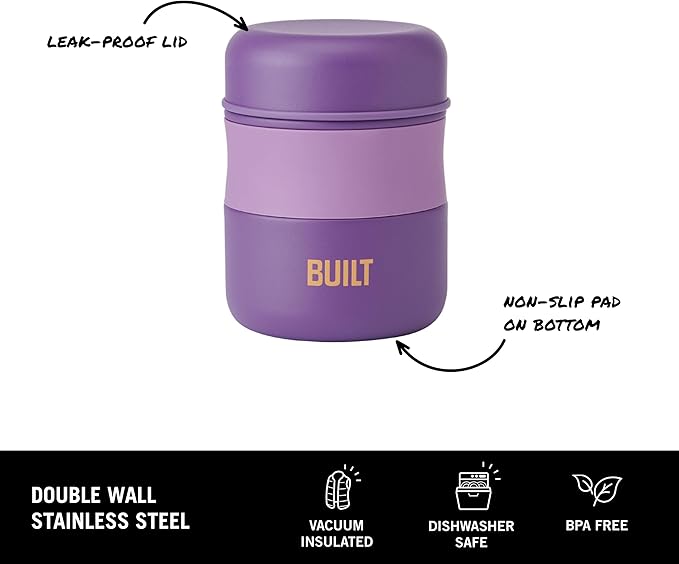 BUILT Food Jar, 10oz, Purple Sunset, Double Walled Vacuum Insulated Stainless Steel, Keeps Food Cold For 7 Hours And Hot For 5, BPA Free