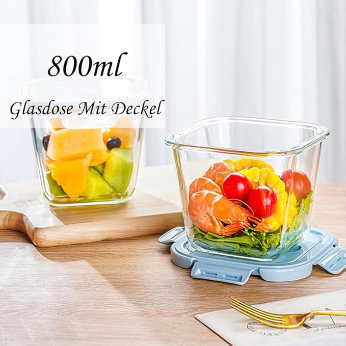 28oz glass soup containers with lids, Square Glass Meal Prep Storage Containers, Glass Soup Containers, Kitchen Meal Prep Bowls with Airtight Lids, Freezer, Microwave, Dishwasher Safe (4)