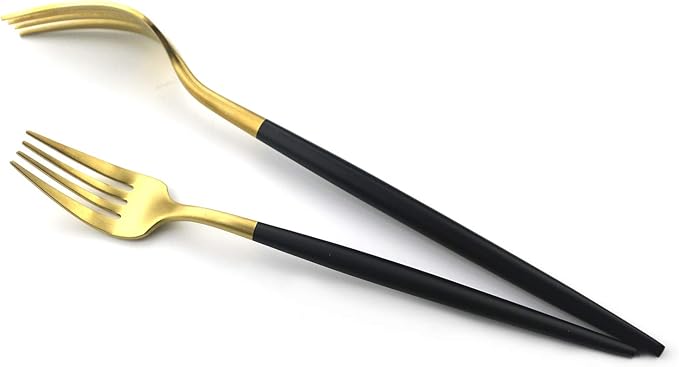 20-Piece Matte Gold & Black Handle 18/10 Stainless Steel Flatware Set, Titanium Cutlery for Home & Restaurant, Dishwasher Safe