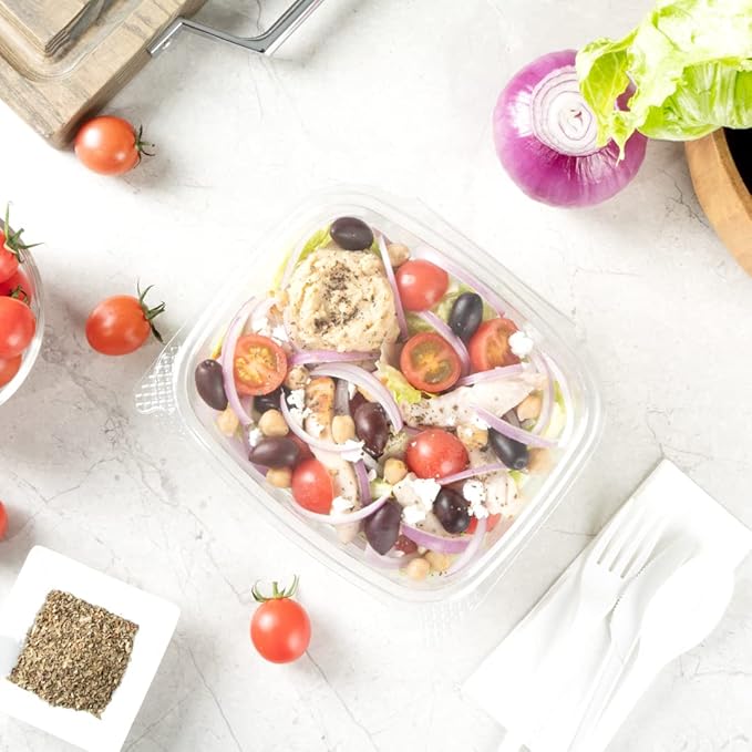 Restaurantware Thermo Tek 32 Ounce Deli Food Containers 100 Anti-Fog Hinged Lid Containers - Freezable Rectangle Clear Plastic To Go Food Containers Disposable