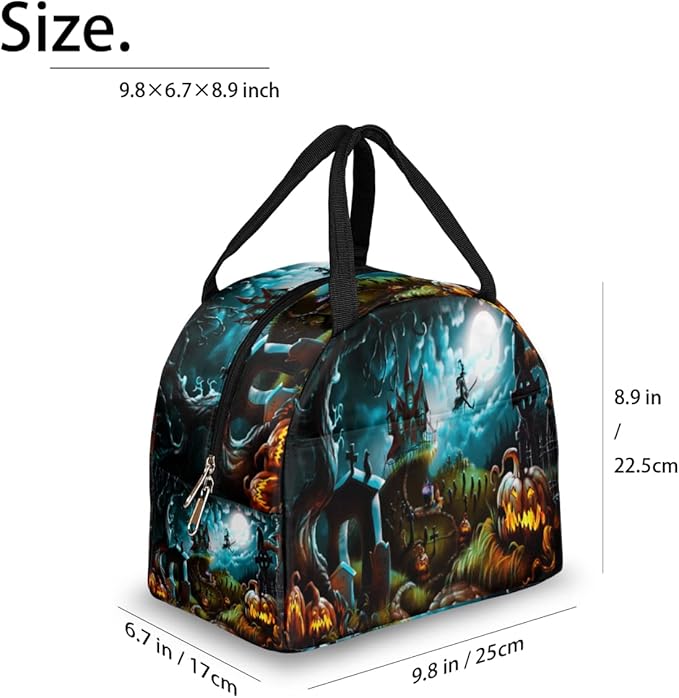 Insulated Lunch Bag for Women Men Halloween Witch Castle Pumpkin Waterproof Thermal Tote Bag Reusable Lunch Box Container Lunch Holder Leakproof Lunch Cooler Bag Picnic Travel Work