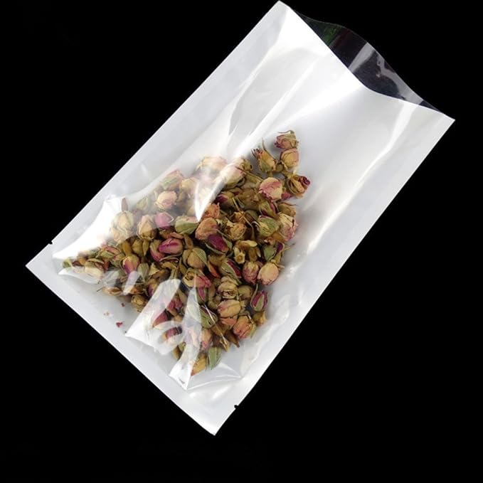 PABCK 1000 Pack 3.5x5.1 inch (Usable Size 3.1x4.7 inch) White Front Clear Open Top 2.8mil Plastic Vacuum Pouch Heat Sealable Bags for Food Storage Packets Mini Sample with Tear Notches