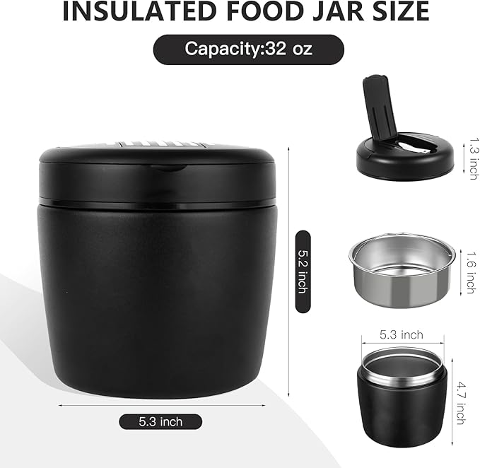 Thermo for Hot Food 32OZ Soup Thermo for Adults Vacuum Insulated Stainless Steel Food Jar Wide Mouth Leakproof Lunch Containers with Spoon for School Office