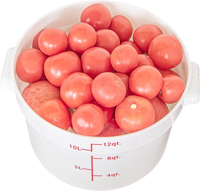 Restaurantware-Met Lux 12 Quart Food Storage Containers, 10 White Storage Containers - Lids Sold Separately, Red Volume Markers, Dishwashable Containers, Side Handles, For Storing Foods