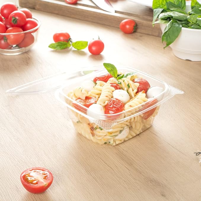 Restaurantware Thermo Tek 16 Ounce Deli Food Containers 100 Anti-Fog Hinged Lid Containers - Freezable Rectangle Clear Plastic To Go Food Containers Disposable