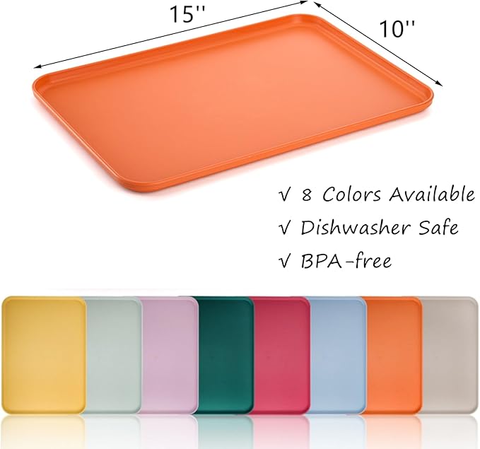 Lyellfe 8 Pack Fast Food Serving Tray, 15 by 10-Inch Wheat Straw Cafeteria Tray, Colorful Restaurant Serving Trays, Rectangular Serving Platter for Party, Home, School, Restaurant