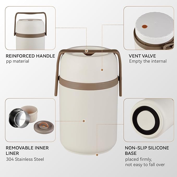 67oz Thermos for Hot Food,3-Layer Sealed Stackable Food Thermos,with Lunch Bag Soup Thermos,It Is Suitable for Daily Office Meals and Outdoor Meals,Among Other uses(White, 67)