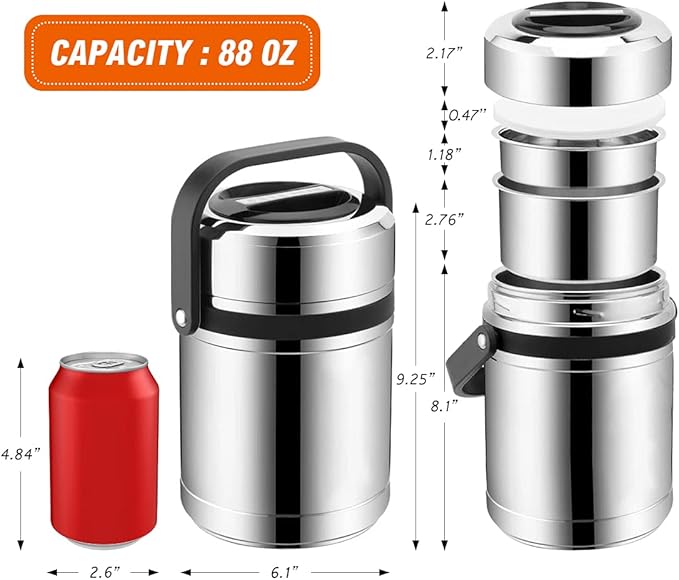 Soup Thermos for Adults, 3 Layered 88oz Food Thermos Jar for Hot Food, Large Wide Mouth Vacuum Insulated Stainless Steel Thermal Lunch Box Container Flask, Men Bento Box for Work Office Travel