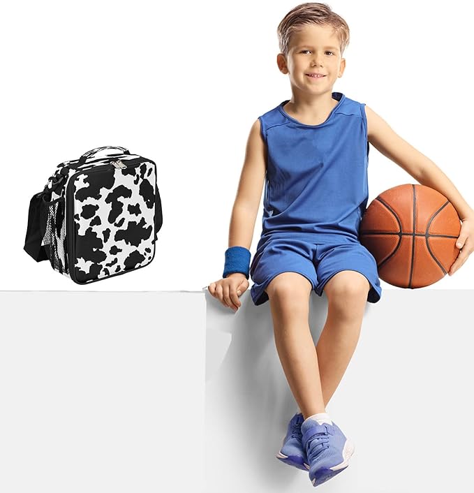 Pardick Kids Lunch Box for Boys Girls Cow Print Lunch Bags Animal Cow Kids Lunch Bag Insulated Meal Tote with Adjustable Shoulder Strap for School Picnic