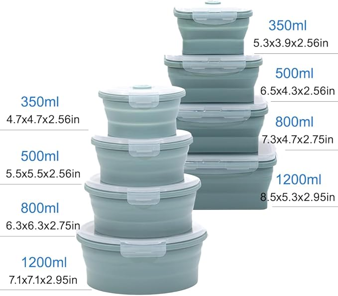 Collapsible Silicone Food Storage Container Set (BLUE)