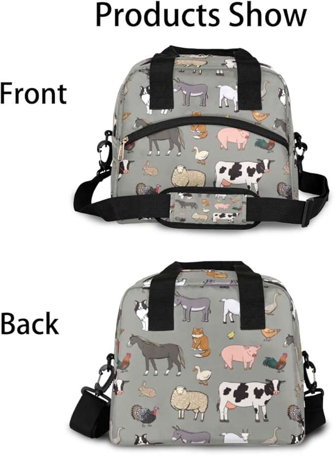Insulated Lunch Bag for Women Men Farm Animals Leakproof Cooler Tote Bag Large Reusable Adult Lunch Box with Adjustable Shoulder Strap for Office Work Picnic Travel Beach