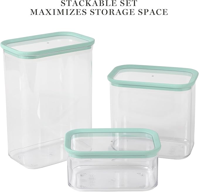 Martha Stewart Langstaff 6 Piece 92 oz, 60 oz, 26 oz Stackable Rectangular Container Set w/Martha Blue Lid (Pack of 2)