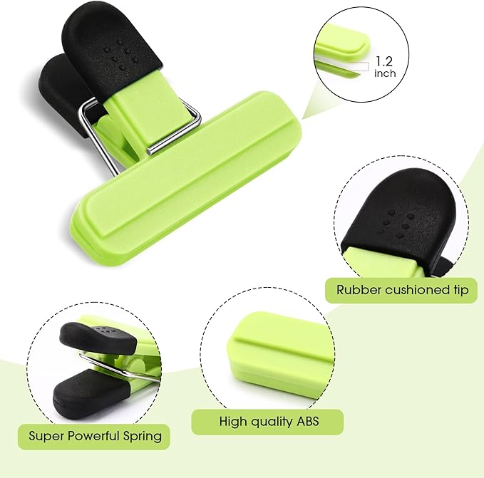 20 Pcs Chip Bag Clips Plastic Heavy Duty Food Bag Clips Heavy Seal Grip for Food Storage Snack, 3.07 x 2.56 x 1.46 Inch(Green)
